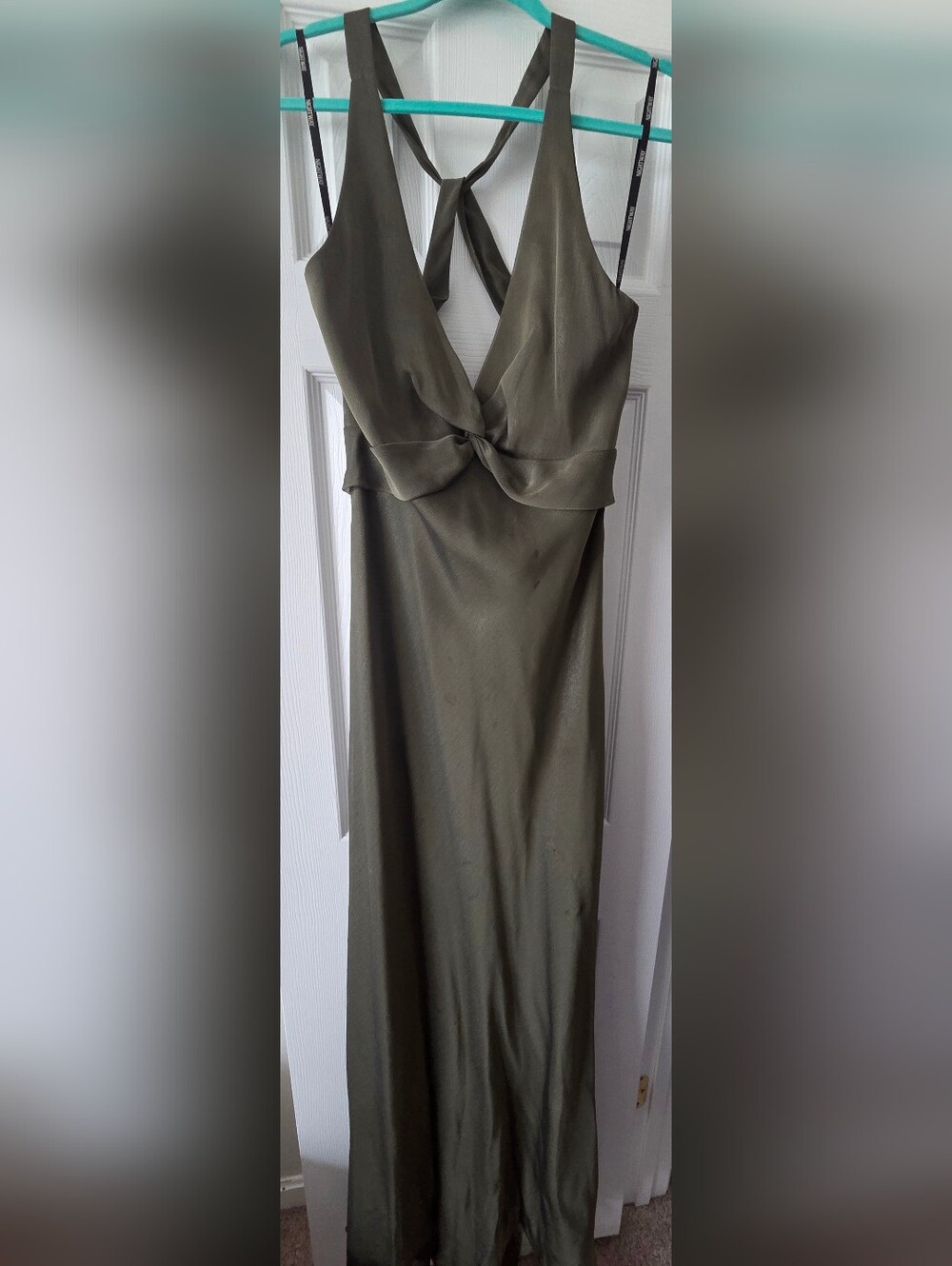 Night Way Collections Olive Green Slip Dress with Twist Detail